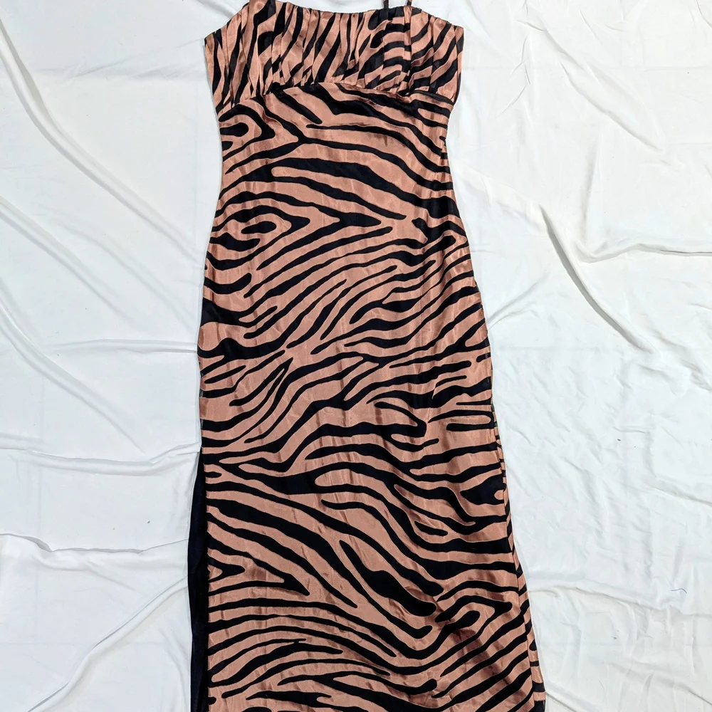 Hutch Pink and Black Zebra-Print Midi Slip Dress with Side Slit - Picture 2 of 7